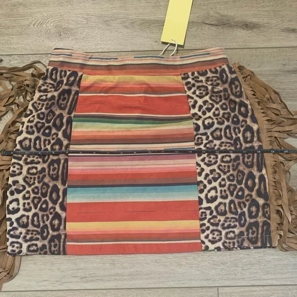 Fashion Express Striped Multicolored Leopard Print Western Mini Skirt - Picture 4 of 9